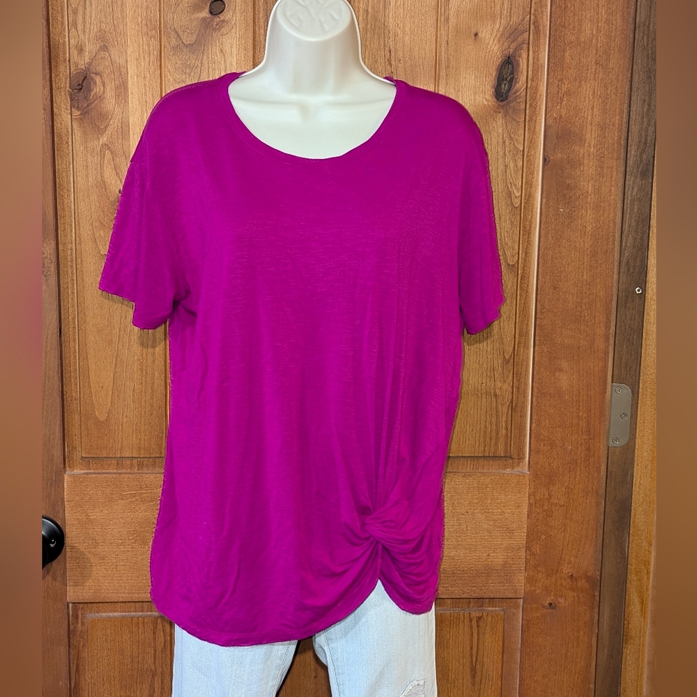 Apt 9 Vibrant Magenta Knot Front Tee